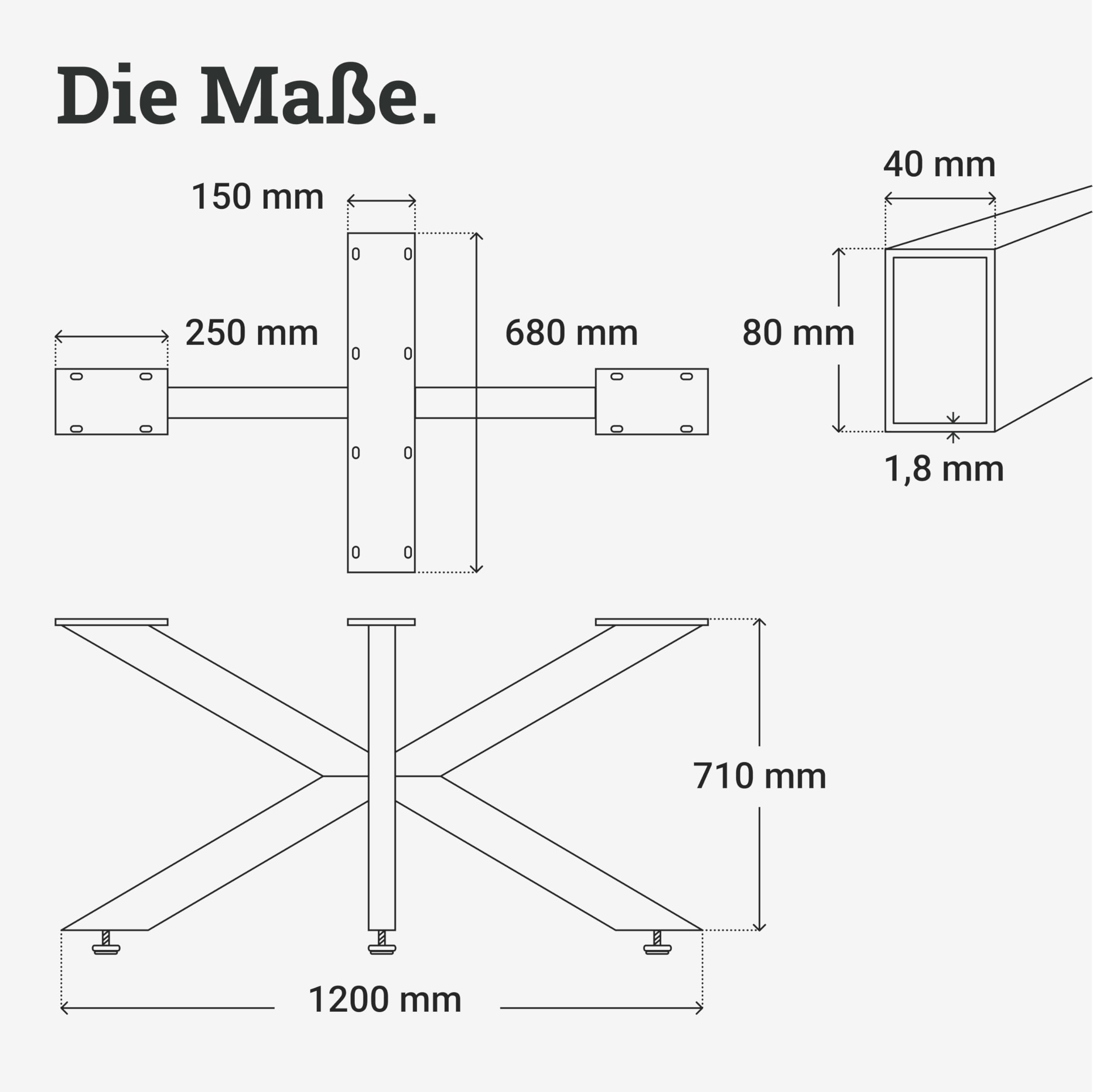 Natural Goods Berlin Spider Tisch-Gestell | Schwerlast Beine aus Metall in Schwarz | Einfache Montage | Kufen für DIY-Projekte wie Schreib- & Esstisch | Füße 71x68x120 cm