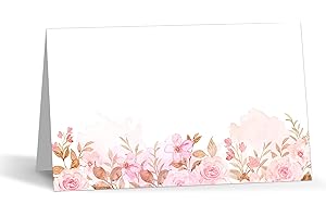 Floral Name Cards for Table Setting, 25 Pcs Half-Fold Name Place Cards