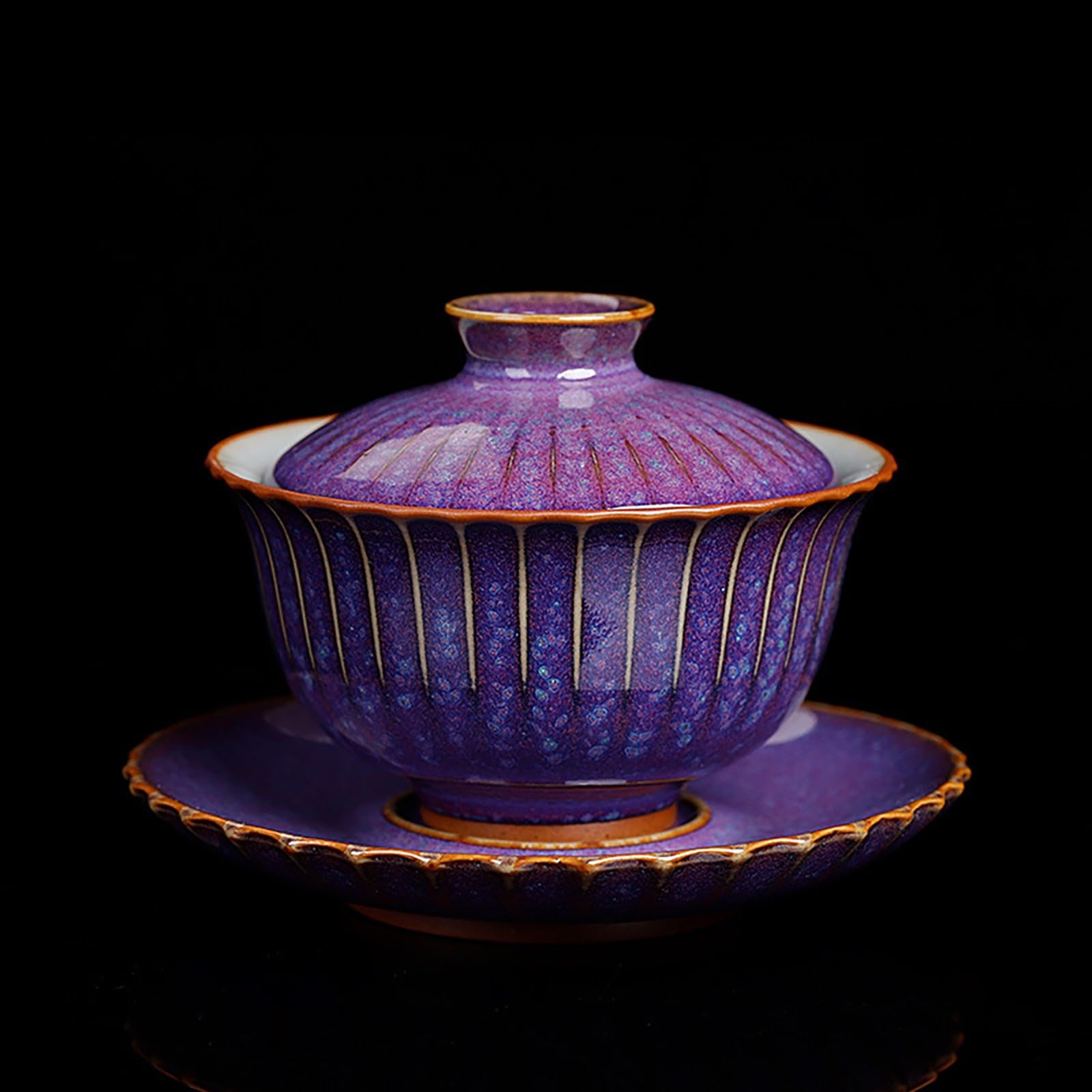 Gaiwan tea cup Chinese Traditional pattern Purple spotted stripes Chinese tea cups Kung Fu Tea set Gaiwan Sancai Tea Bowl Tea Set (Color : Purple)