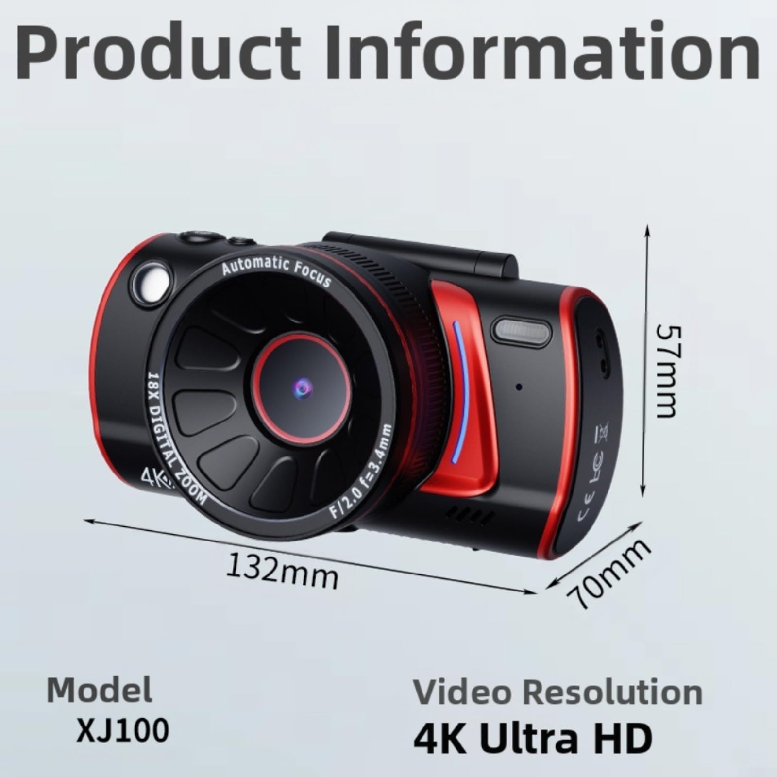 Fotocamera digitale 4K con schermo flip a 180°, telecamera WiFi Vlogging da 64 MP, zoom 18X compatto per videocamera per studenti, viaggi, avventure all'aperto, nero (bianco)