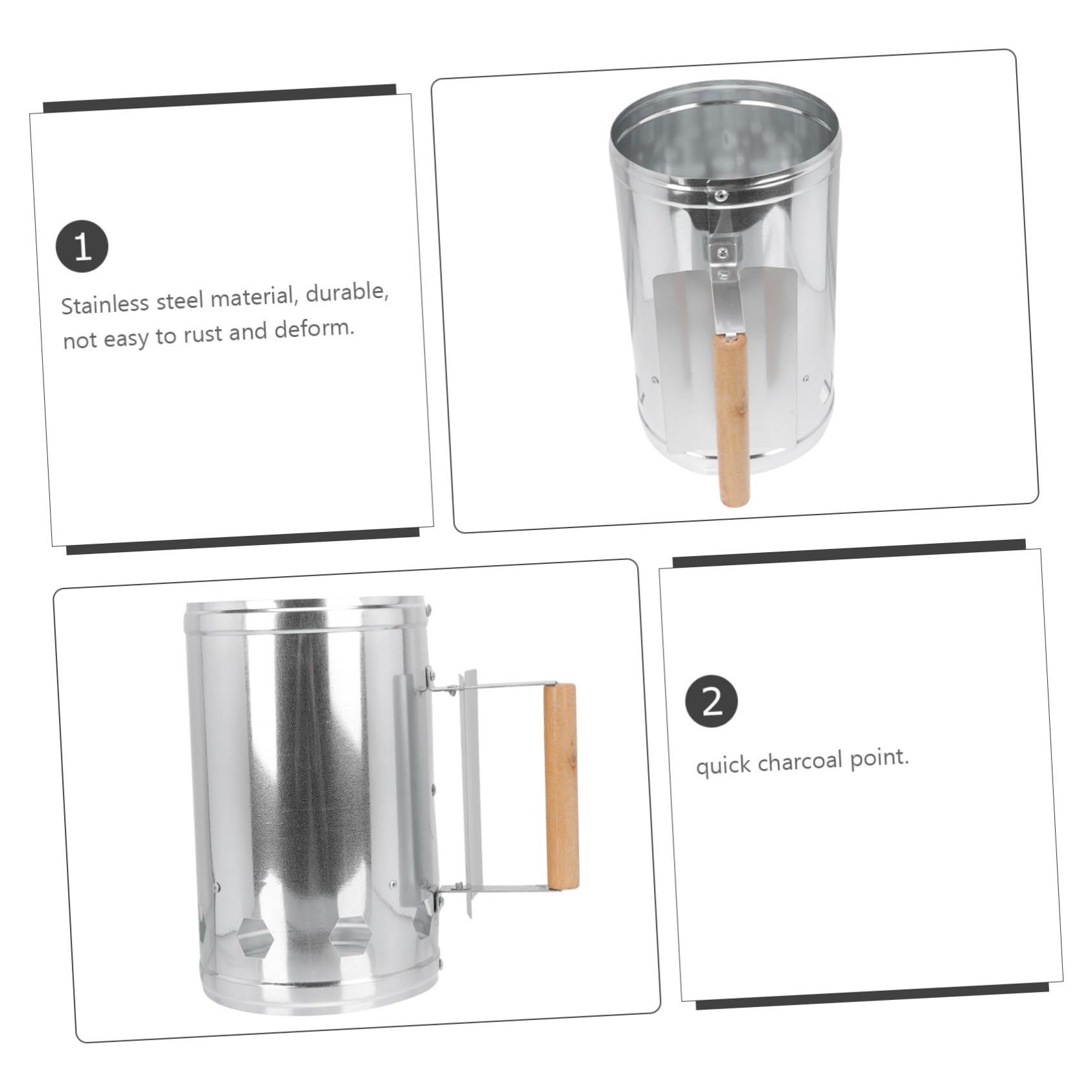 Abaodam Accenditore Carbone Barbecue da Esterno 1 Pz in Alluminio | Manico in Legno, Base Ampia, Accensione Rapida del Carbone, per Barbecue a Carbone