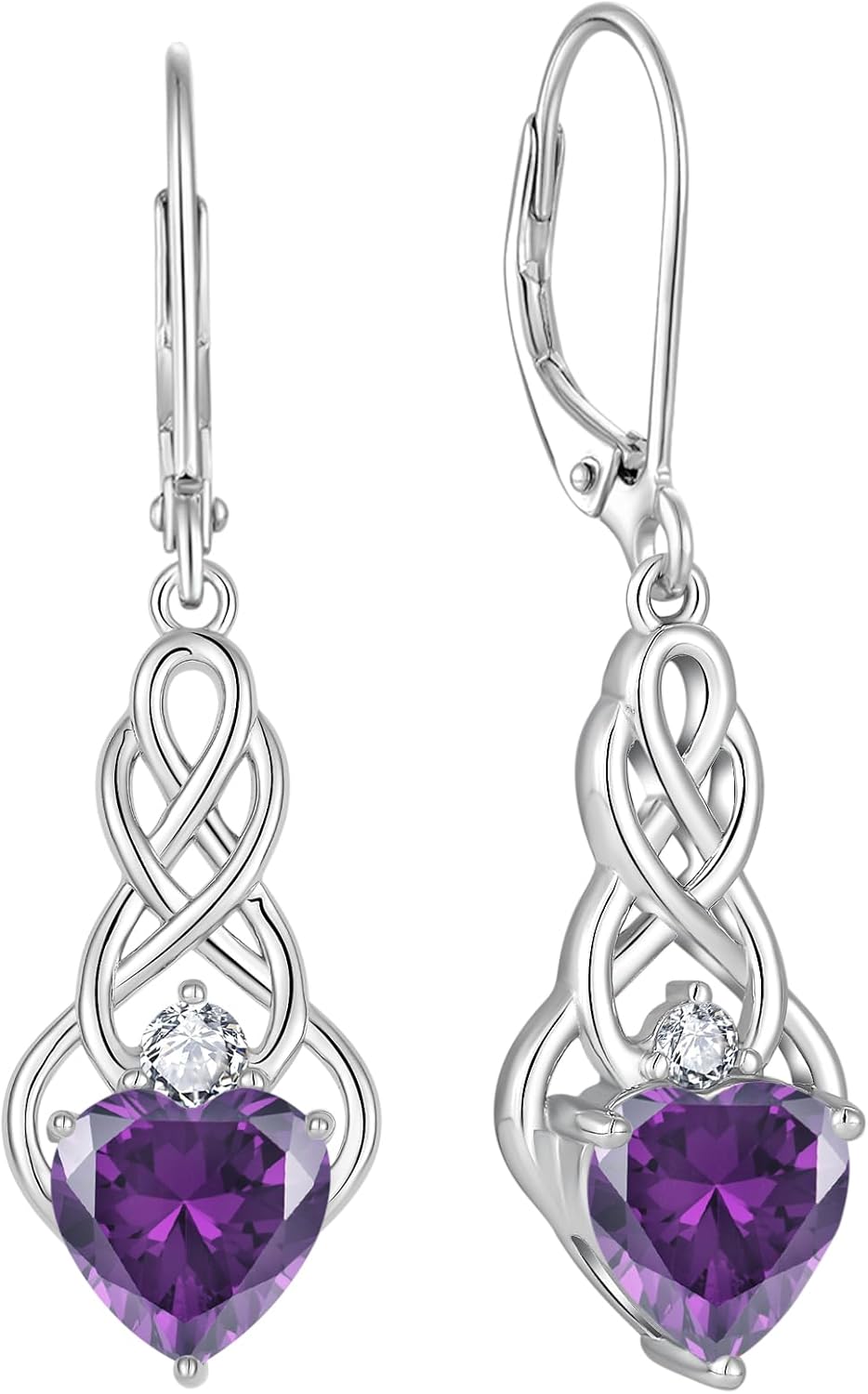 FJ Infinity Celtic Knot Earrings 925 Sterling Silver Dangle Drop Birthstone Earrings Irish Good Luck Jewelry for Women