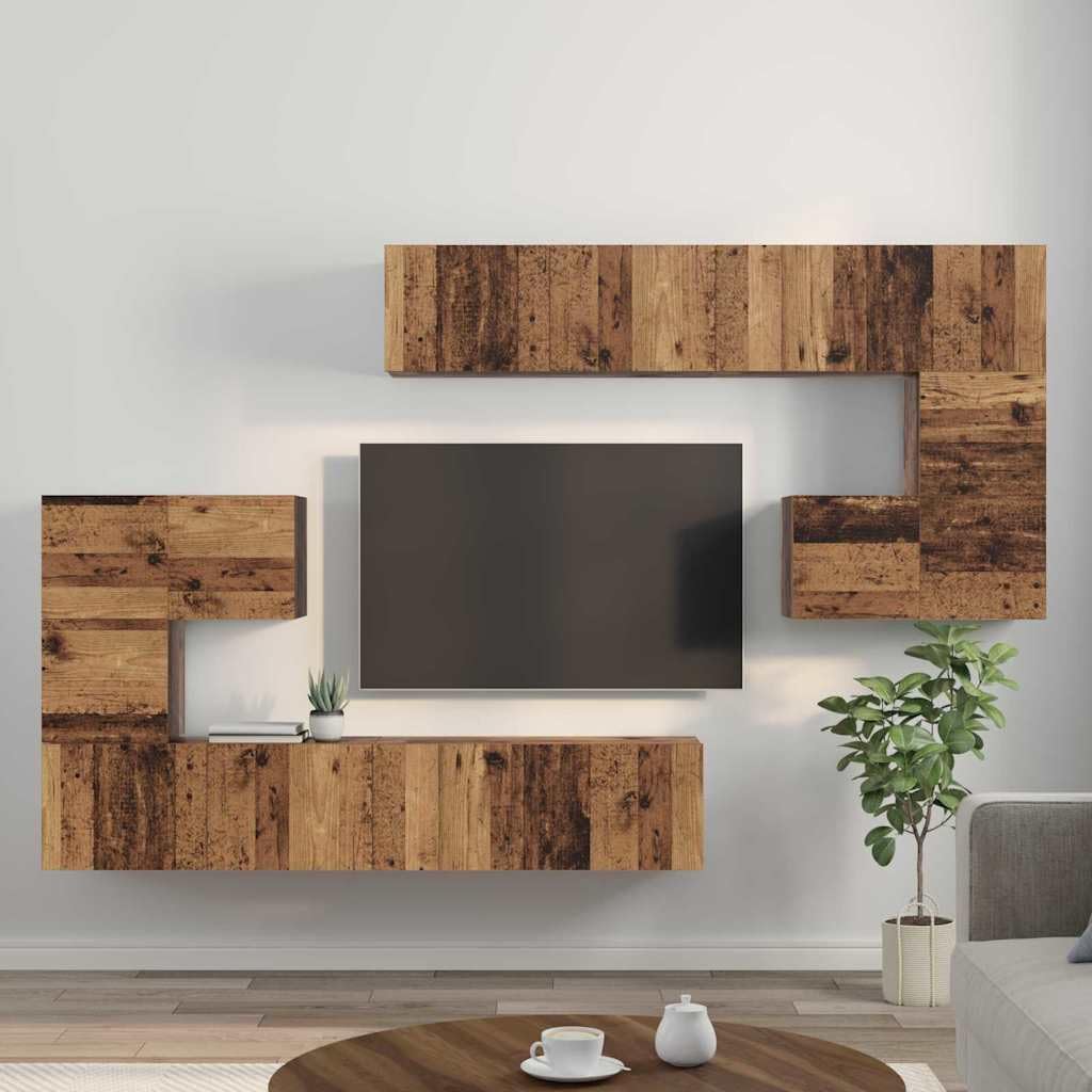 Fengshui Jednostki TV montowane na ścianie 4 szt. stare drewno