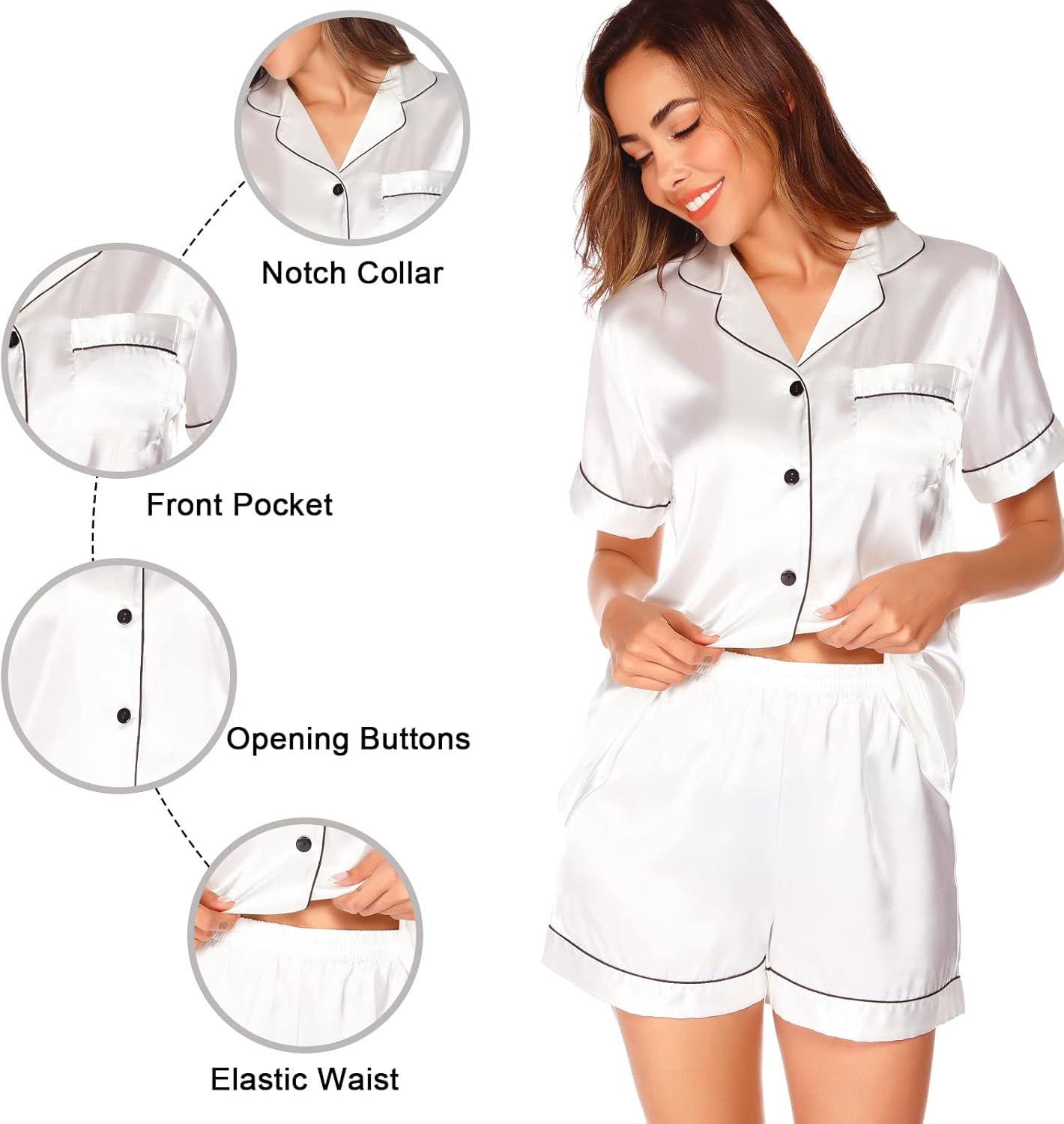 Vlazom Pyjamas for Women, Soft Satin Pjs Set Two Piece Silk Pyjamas for Ladies Button Down Sleepwear Loungewear 6-24 UK Size 5 61c8hNOtl1L. AC SL1500