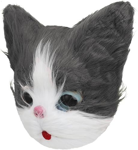 Miniatura 2 de GREUS Máscara de cara completa de gato de felpa de Halloween, divertida máscara peluda para cosplay, disfraz realista para fiestas, accesorios de
