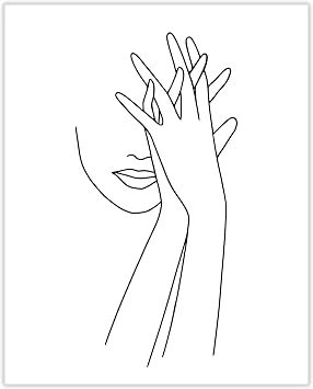 Abstract Female Face and Hands | Woman One Line Silhouette - 11x14 UNFRAMED Black and White Art Print of Nordic Modern Contemporary Female Form Line Drawing Wall Decor