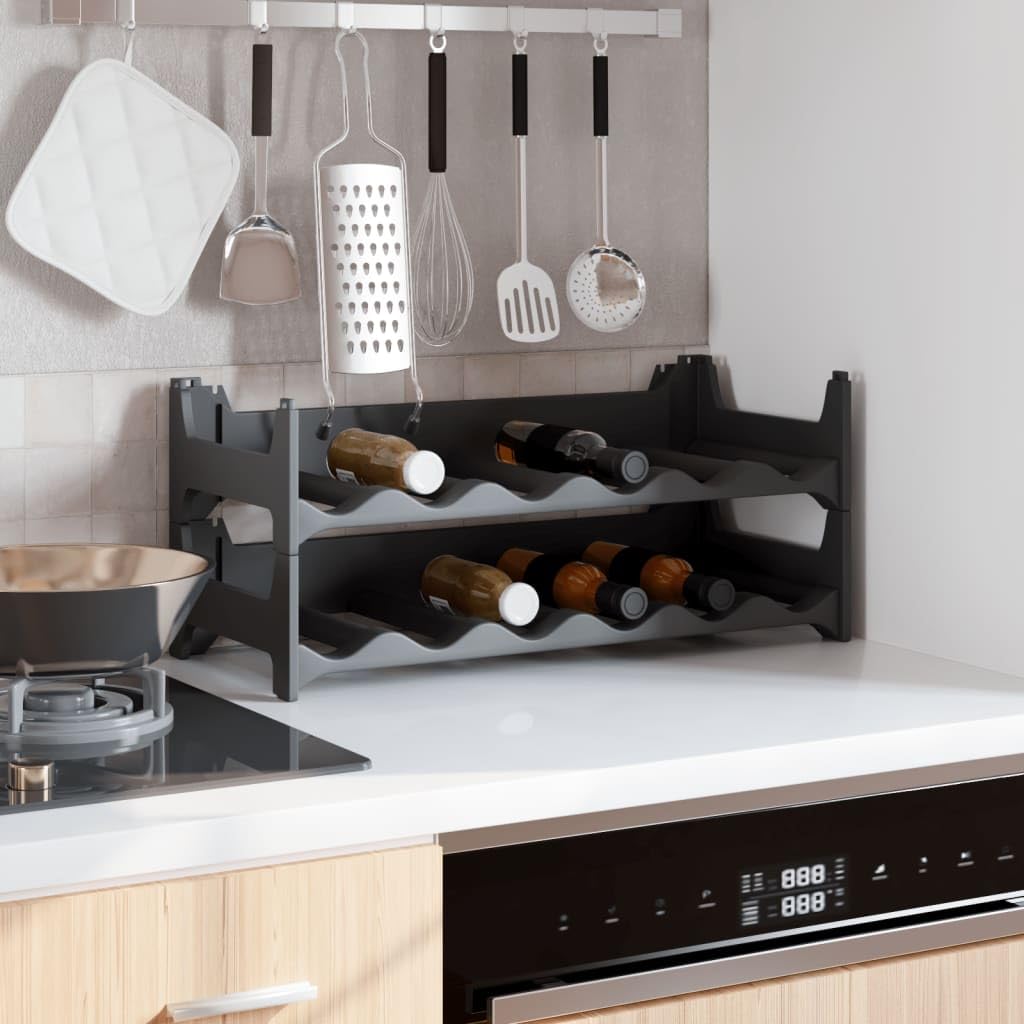 Weinregal für 12 Flaschen aus Polypropylen stapelbar, 60 x 26 x 26 cm, anthrazit, freistehend und platzsparend für Küche, Keller, Bar, Weinschrank und Hausbar Aufbewahrung
