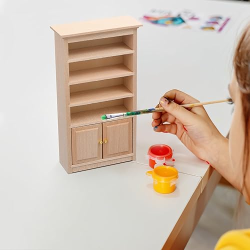 Miniatura 4 de Toyvian Estantería de madera Mini cajón de madera Gabinete de TV en miniatura Modelo Mini Librería Estantes de almacenamiento Muebles de casa de