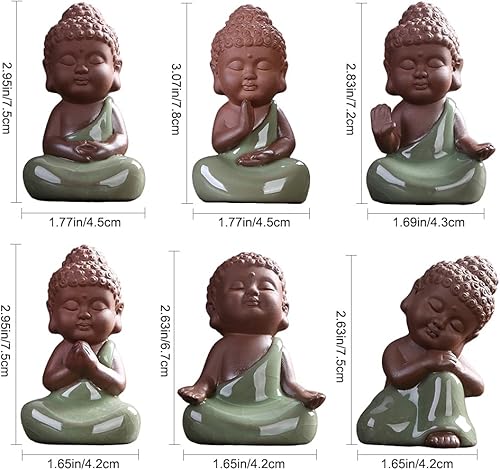 Miniatura 6 de Kingzhuo Estatua de monje de cerámica pequeña y linda estatua de Buda para bebé, decoración del hogar, decoración zen, figura de rulai pacífica (E)
