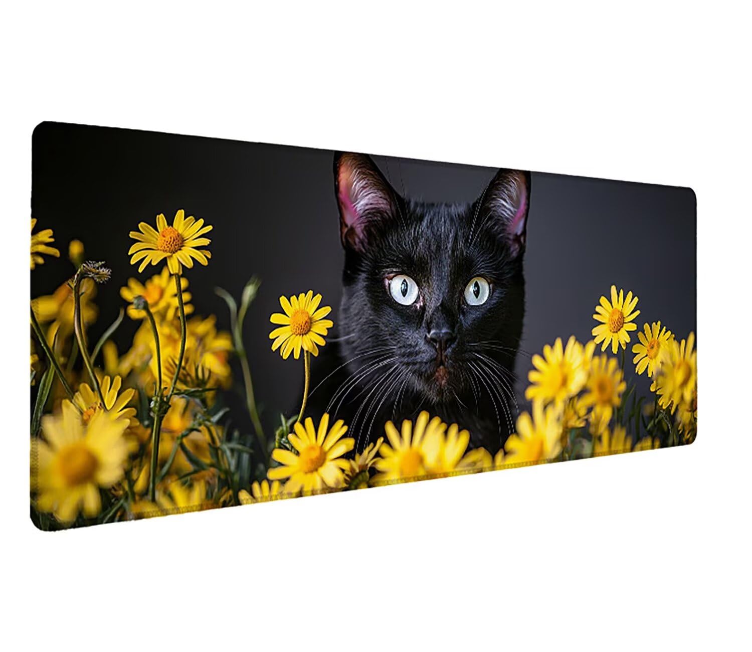Podkładka pod mysz do gier XXL czarny kot, podkładka pod mysz XXL 1400 x 600 x 3 mm, podkładka pod mysz matowa, bardzo duża z tkaniny, antypoślizgowa podstawa, dla graczy, osobista -43171