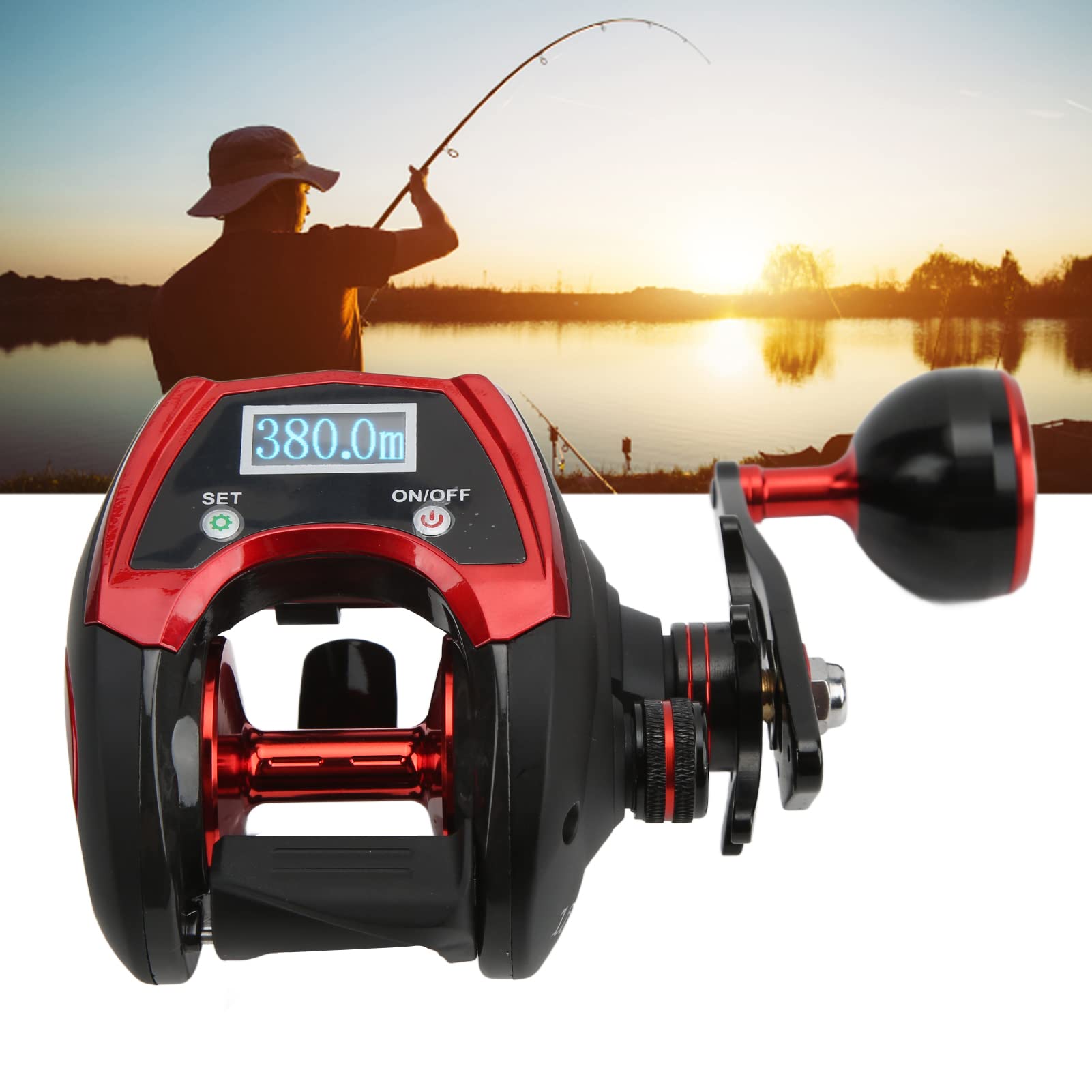 Pantalla LCD Carrete de Baitcasting Digital Ligero Carrete de Pesca Eléctrica para Entusiastas de la Pesca Nocturna Fibra de Carbono/Negro (Pantalla Digital de Segunda generación