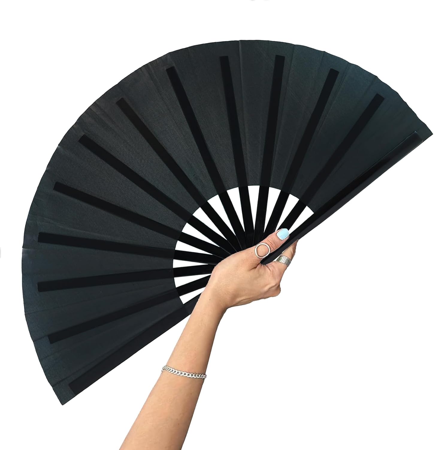 13Inch Large Rave Popping Fan for Line Dancing, Black Clack Hand Fans for Women Foldable, Boots On The Ground Fan, Bamboo Clapping Hand Fans for Party, Wedding, Decoration