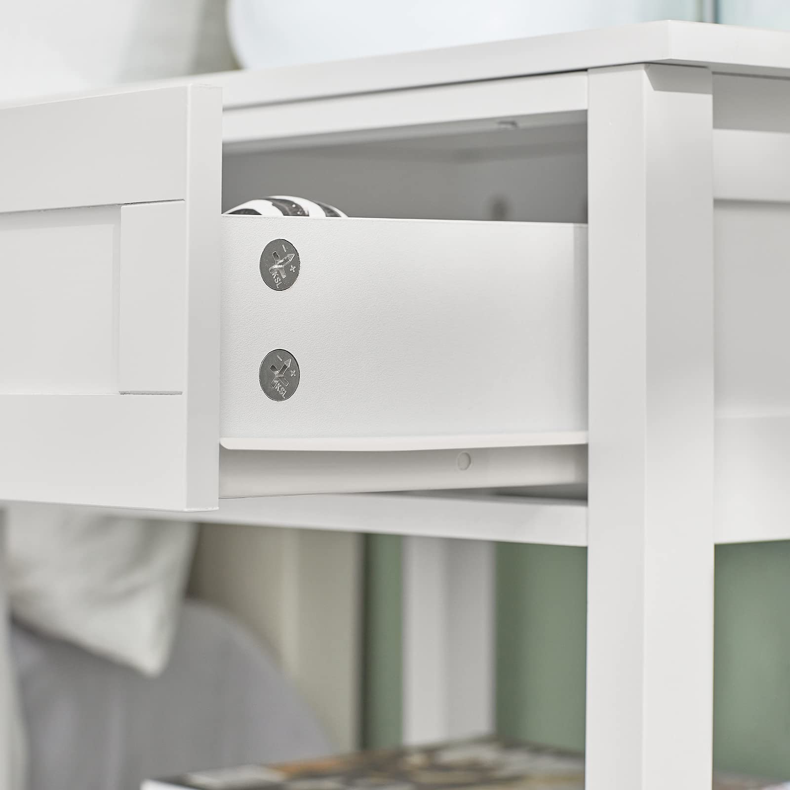 SoBuy Mesita de Noche con 1 Cajón & 2 Estantes, Mesa Auxiliar Moderna, Blanca, L45 x P30 x A68cm, FBT46-W
