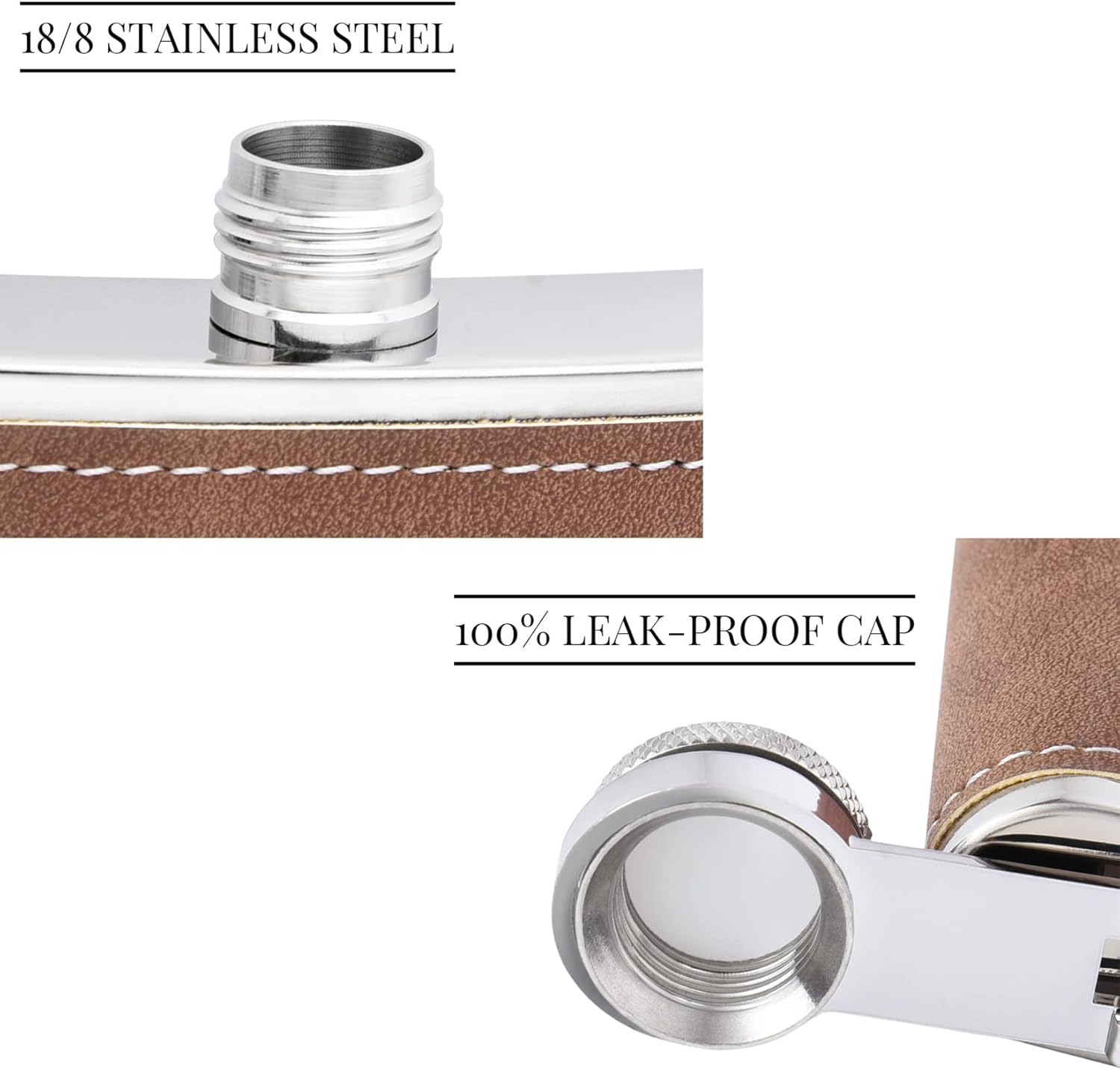 Wedding Flasks for Groomsmen Set of 7, Personalized Groomsmen Gift, Customized Engraved 304 Steel Stainless Hip Flask for Best Man Groom Father of Bride, Brown