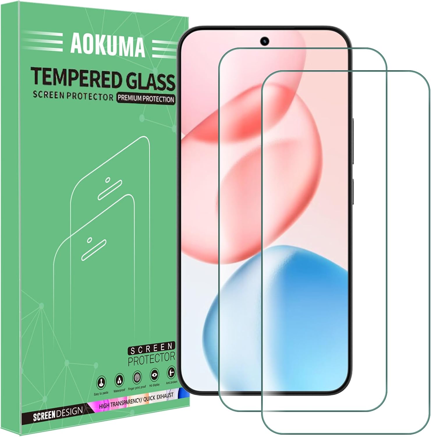 AOKUMA For Honor 400 Tempered Glass Pack of 2 Screen Protector Compatible with Honor 400 Premium Tempered Glass Screen Protector with 9H Hardness Anti-Scratch Protective Glass Shatterproof Anti-Bubble