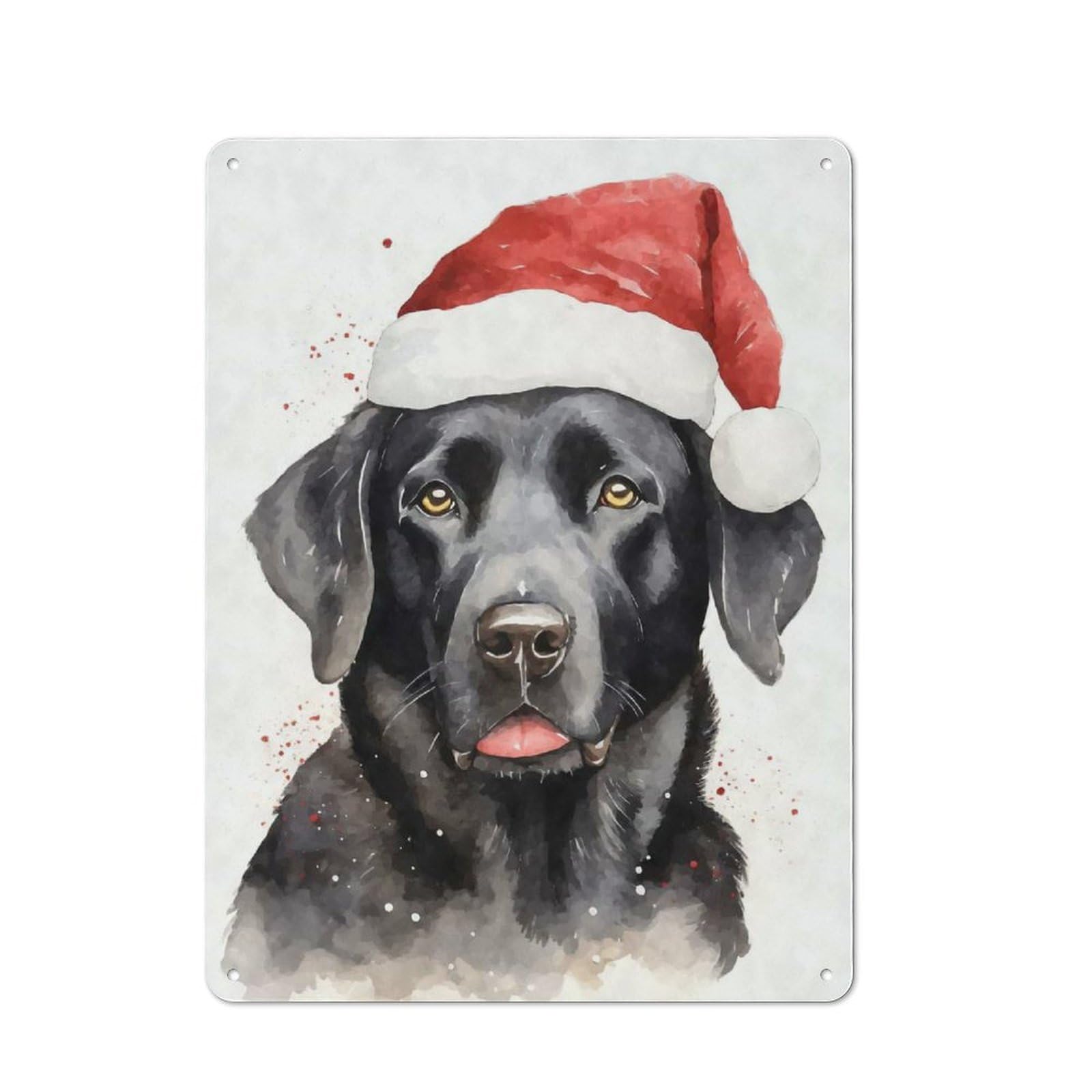 Junmoney Black Lab Santa Hat Xmas Rustic Metal Sign 40X30cm For Kitchen Or Home Bar, Gift For Kitchen Decor Lovers During The Christmas Season