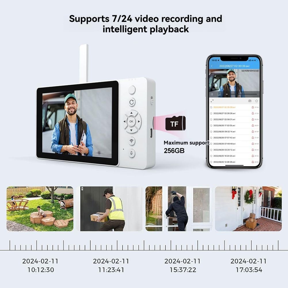 SH054 - Timbre inalámbrico WiFi con pantalla de 5 pulgadas, 4 MP, 1440p, gran angular de 120 grados, cámara de video para puerta