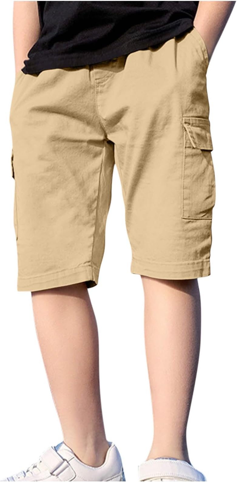 Boys Cargo Bermuda Shorts School Uniform Chino Shorts Kids Summer Pull On Elasticated Waist Pants Lightweight Breathable Comfy Sports Trousers Casual Sweat Short with Multi-Pockets 4-14 Years