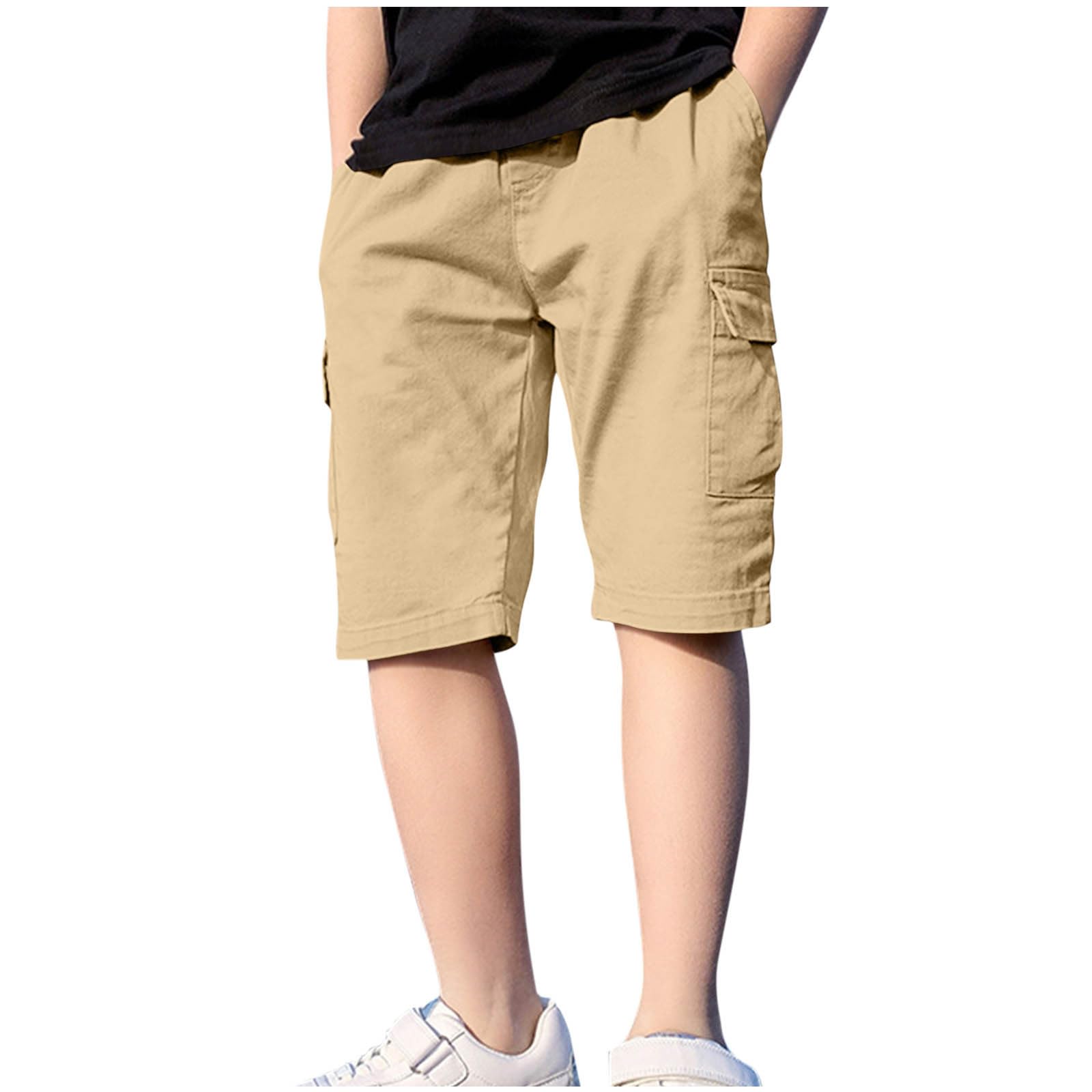 duxyoz Boys Cargo Bermuda Shorts School Uniform Chino Shorts Kids Summer Pull On Elasticated Waist Pants Lightweight Breathable Comfy Sports Trousers Casual Sweat Short with Multi-Pockets 4-5 Years