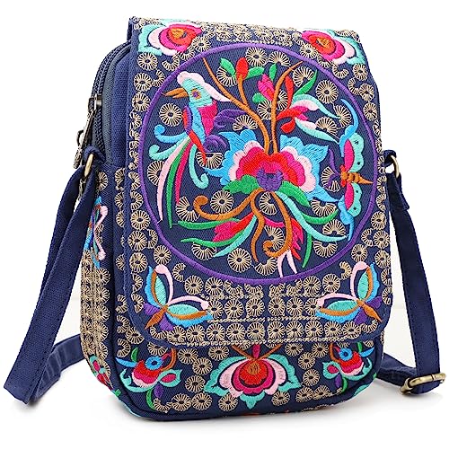 Image of SILKAREA Embroidered Cute Mini Crossbody Bag for Women Small Handbags Wristlet Wallet Bag Cell-phone Pouch Coin Purse