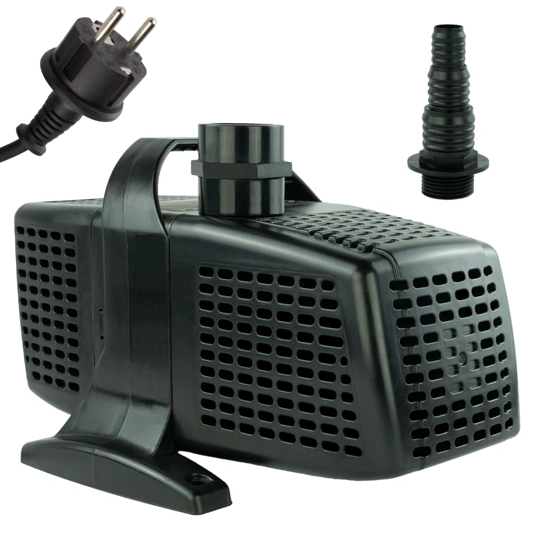 Power Teichpumpe 230 V – 20.000 L/H, 10m Kabel, 7,5m Förderhöhe, Vorfilter, 420 Watt, Wasserpumpe, Bachlaufpumpe, Wasserspielpumpe | Brunnenpumpe | Tauchpumpe | Springbrunnen-Pumpe | KEP20000N
