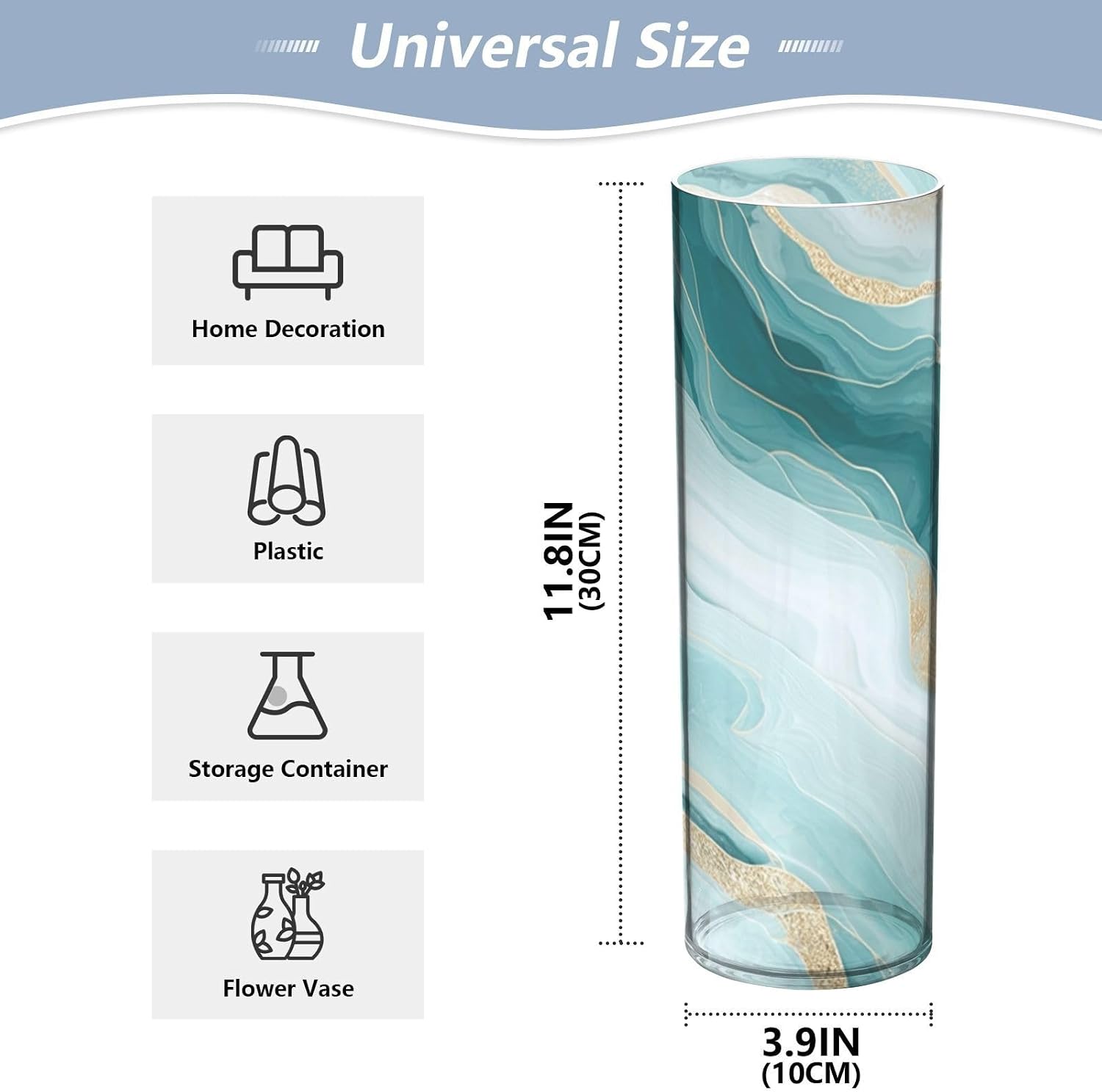 Turquoise Marble Vase Cylinder for Centerpieces Clear Plastic Flower Vase for Home Table Decoration image 2