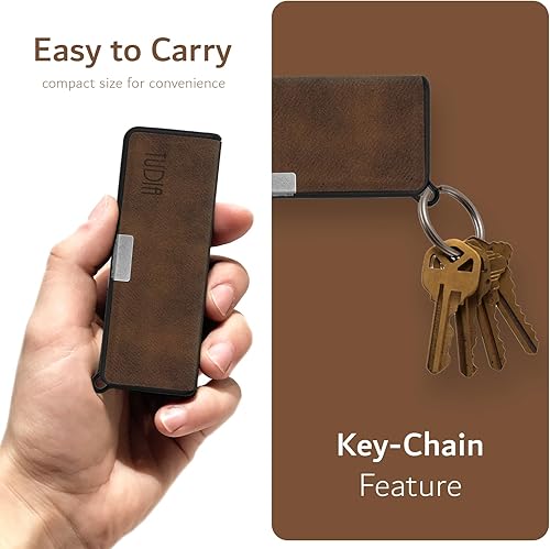 Miniatura 3 de TUDIA Funda de cuero de viaje compatible con KardiaMobile 6L, cierre magnético de cuero duradero con soporte para llaves, ligera, delgada, funda