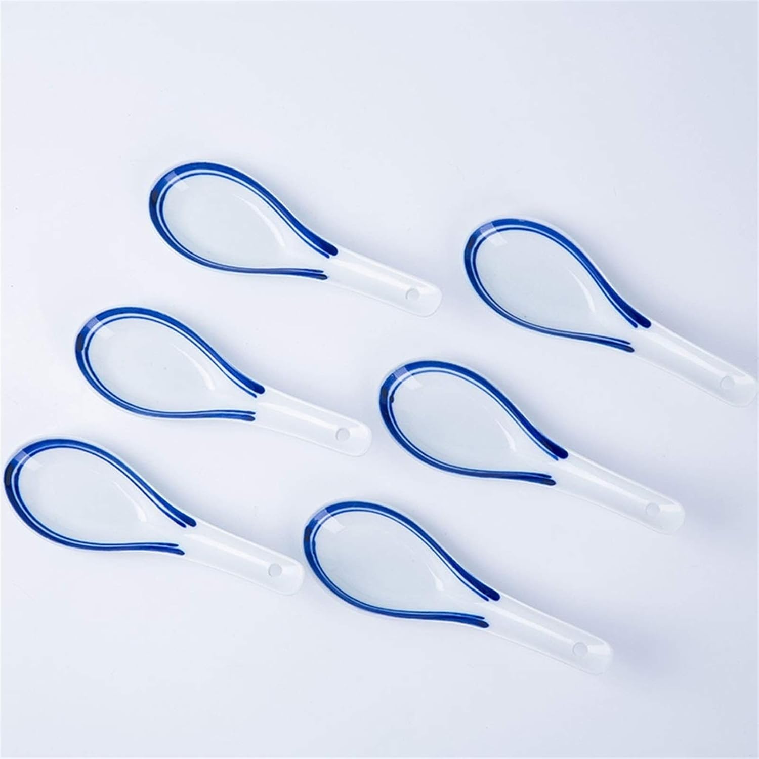 Scoop Jingdezhen Ceramic Spoon Set Chinese Retro Spoon 10 Pieces Ceramic Rice Spoon Household Spoon Length 5.3 Inches Soup Spoon (Color : B)