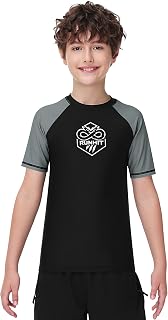 Runhit Boys BJJ Rash Guard Short Sleeve Kids Jiu Jitsu No Gi Youth Compression Shirts for Training MMA Wrestling Boxing UPF50