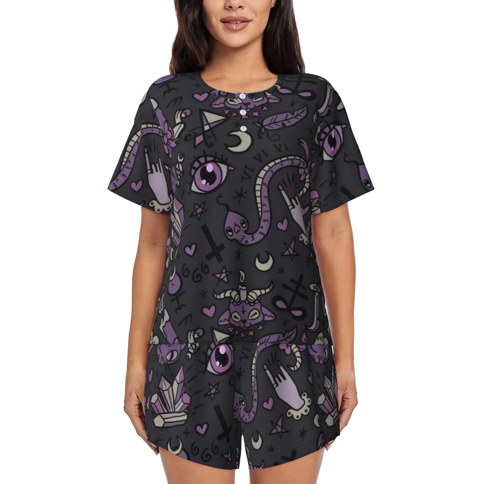Gaxfjru Women's Black Purple Goth Spooky Summer Pajamas For – Casual & Cute Sleepwear Sets For All Occasions,Postpartum Clothes. Loungewear