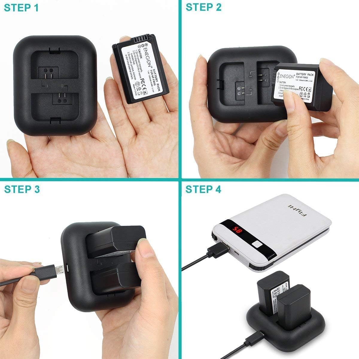 Kit ENEGON NP-FW50 Con Caricabatterie Rapido 20W E Custodia Per SD – Compatibile Con Sony ZV-E10, A6000, A7, RX10 E Altri Modelli