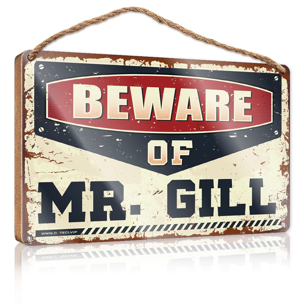 FZFN Funny Room Decor Beware Of Mr. Gill Wooden Sign Porch Decorations Outdoor Home Decor Farmhouse(20X30CM)