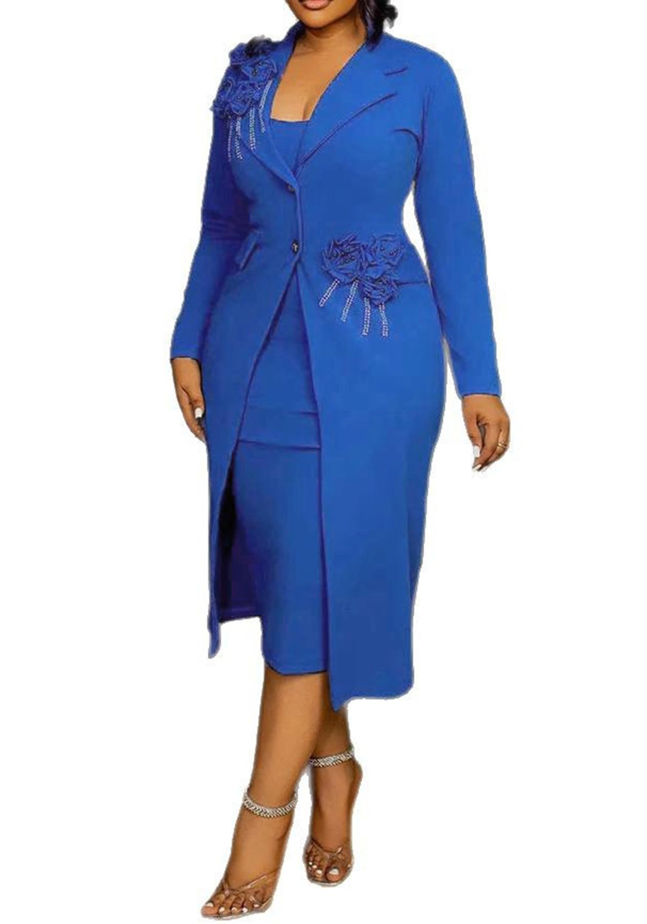 Tcremisa Womens Dress Suit 2 Piece Business Outfits Notched Lapel Long Sleeve Blazer Jacket and Tank Bodycon Dress