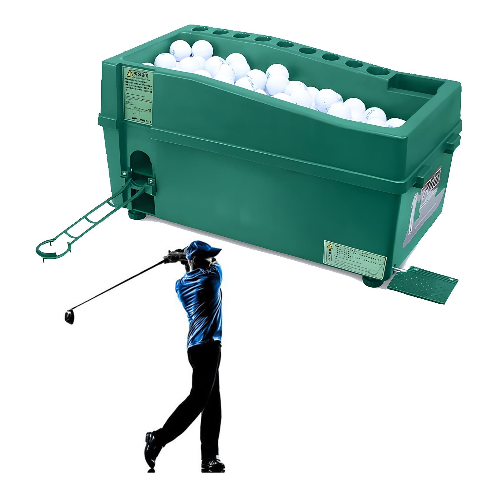 Dispensador automático de pelotas de golf con pedal y soportes de almacenamiento para entrenamiento y práctica de campo de conducción