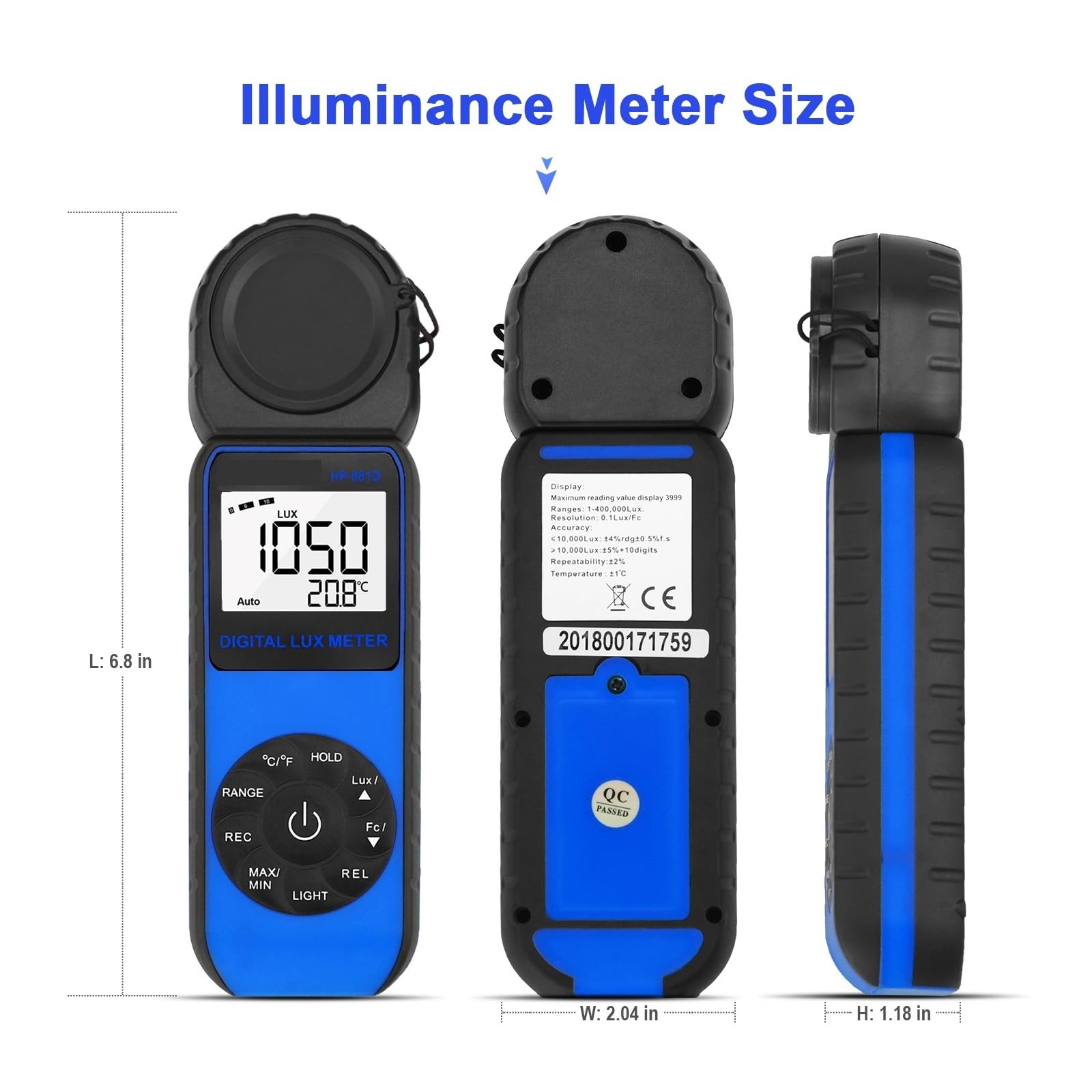 Medidor de Luz, Luxómetro digital compacto, pantalla de gráfico de barras de 3999 cuentas, transductores de diodo de silicio con filtro de luz for monitorizar el crecimiento de las plantas.(Yellow)