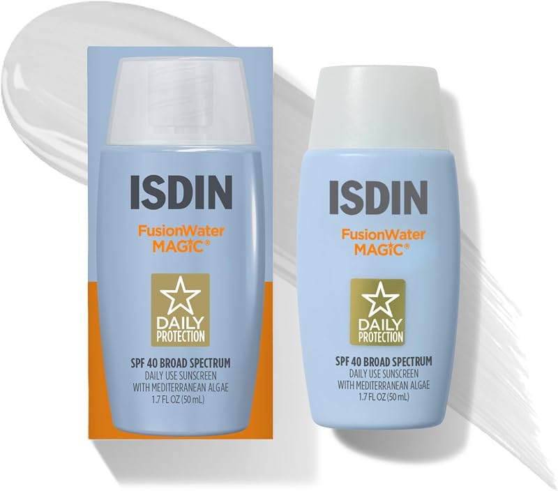 ISDIN Fusion Water MAGIC Lightweight Clear Face Sunscreen SPF 40 | Daily Use, Hyaluronic Acid, Vitamin E, Fast Absorbing, No Greasy Residue, Non-comedogenic, Dermatologist Recommended
