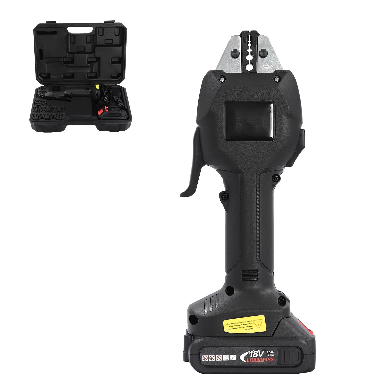 Axgcaa Black Electric Wire Battery Cable Lug Terminal Crimper, Rechargeable Crimping Pliers With 6 Exchangeable Dies, Cable Crimping Tool With Storage Box, Maximum Crimping Force 16Kn(Black)