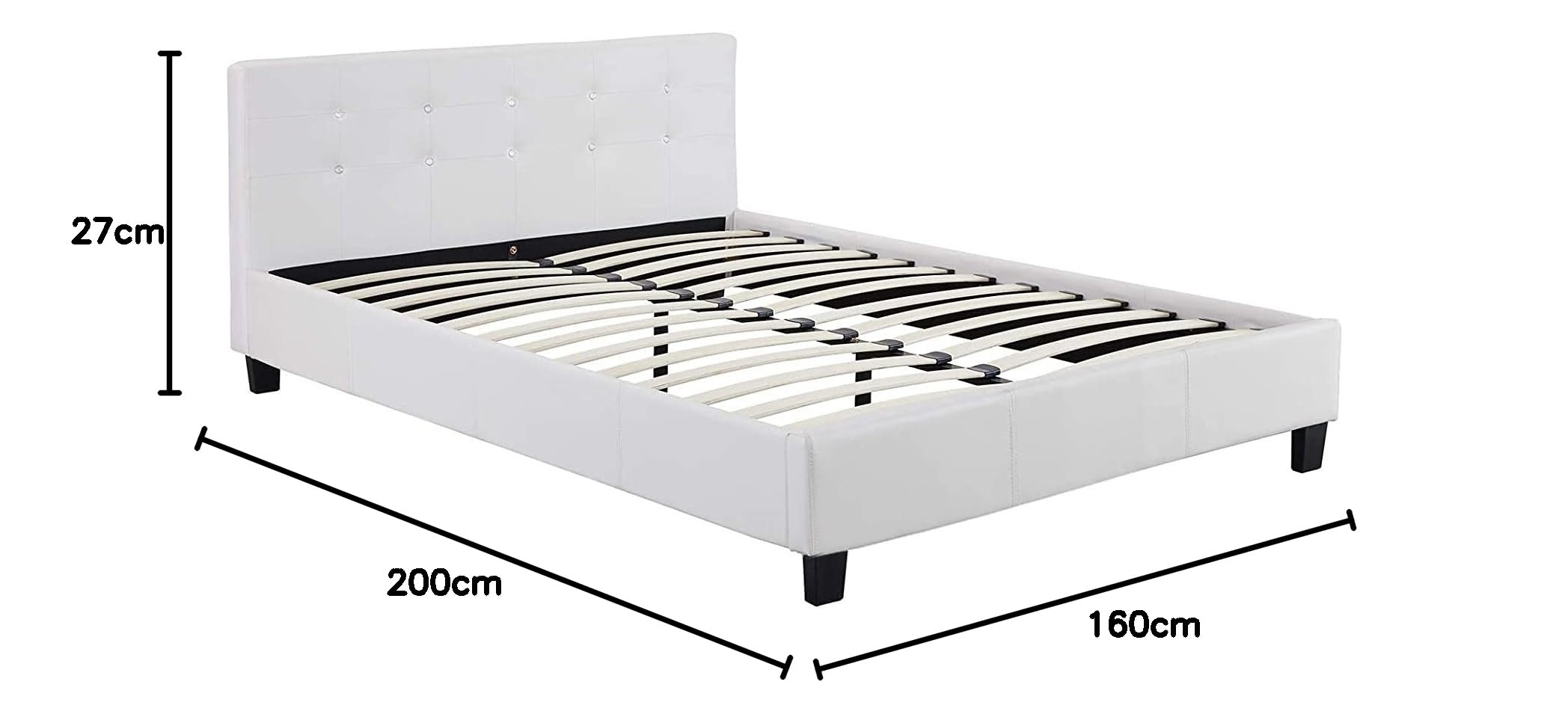 NOVEMBER Letto Matrimoniale – Rete e Testiera Capitonné – 160 x 200 cm – Rivestimento Sintetico Bianco – Stabile e Robusto con Piedi Centrali di Rinforzo