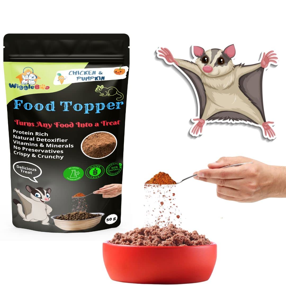 WiggleBoo Magical Sugar Glider Food Topper || Joy of Best Taste || Chicken & Pumpkin Flavour || Grain Free & Protein Rich || Natural Dewormer || 50g