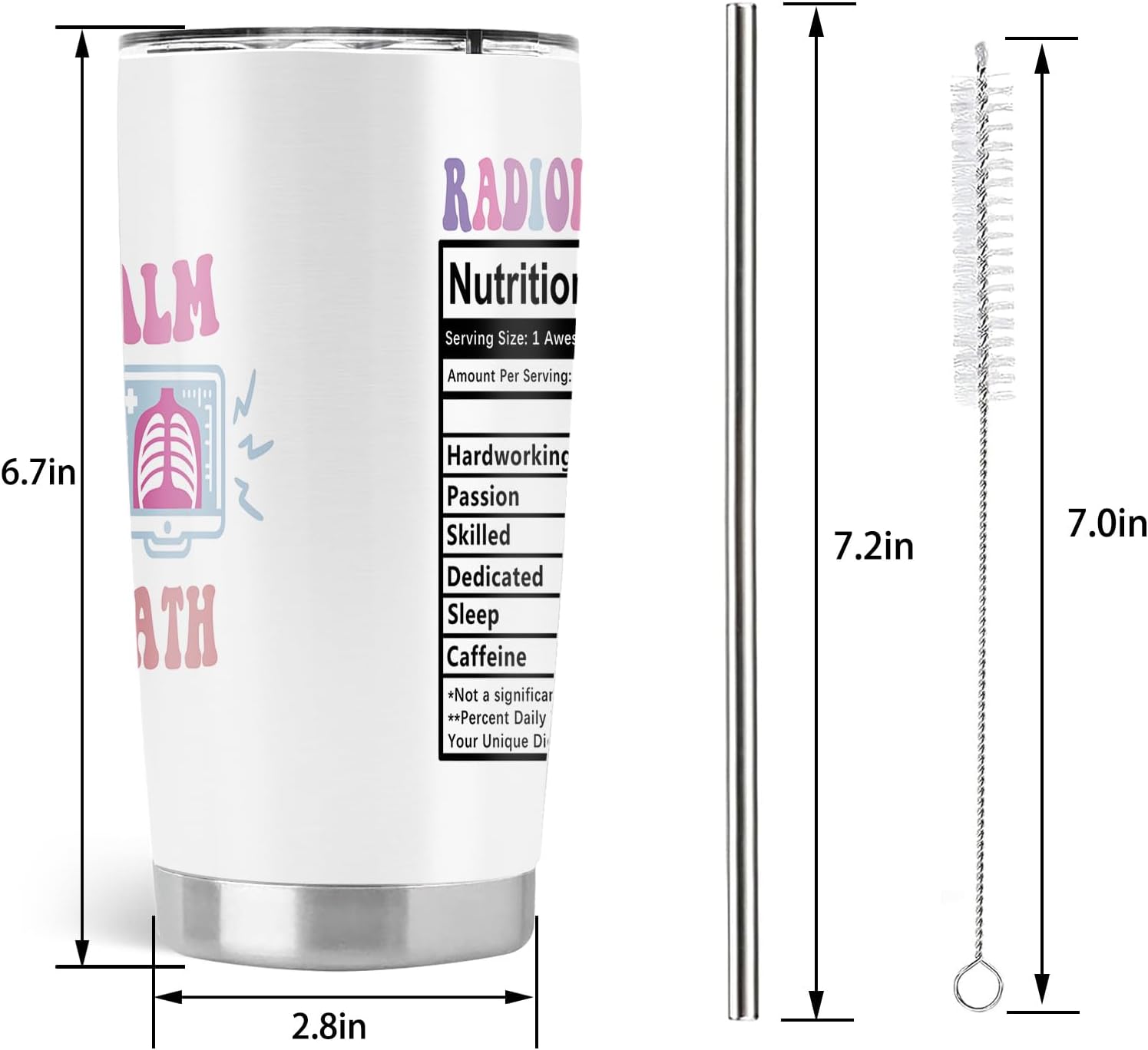 X-ray Tech Gifts, Radiology Tech Graduation Gifts, 20oz Stainless Steel Tumbler with Lid Straw, White - Image 2