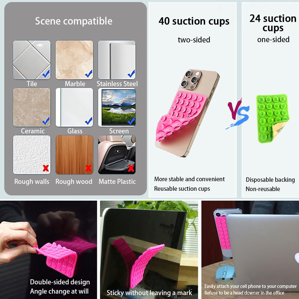 4PCS Silicone Suction Mount, Hands-Free Phone Accessory Holder For Selfies And Videos, Non-Slip Sticky Phone Grip Mirror Shower Mobile Holder