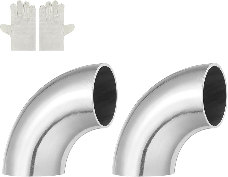 Curva de escape 90° MECCANIXITY em aço inoxidável 304, Ø externo 5,1 cm – Kit com 4 peças e luvas