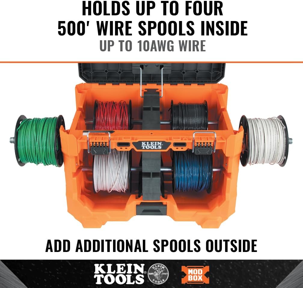 Klein Tools 54825MB MODbox Wire Spool Dispenser, Conduit and Wire Puller, Holds (4) 500-Foot Spools, 120-Pound Capacity, Compatible with MODbox Components