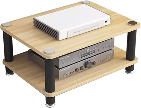 Modern Audio Rack Cabinet Wooden Av Media Stand Open Storage Stereo Stands Audio-Visual Shelving 1/2 /3/4 Tier Tv StandNatural,2 Tier