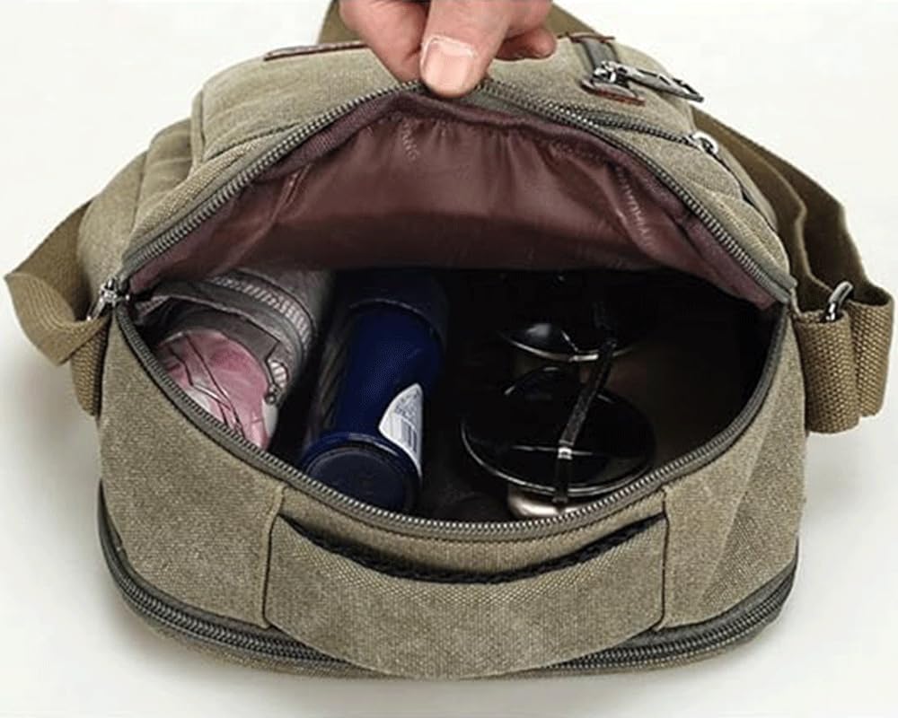 Messenger bag for Men Women, Vintage Canvas Crossbody Bag Shoulder Bag Multi Pocket Purse, Small Messenger Satchel Bag Travel - Image 4
