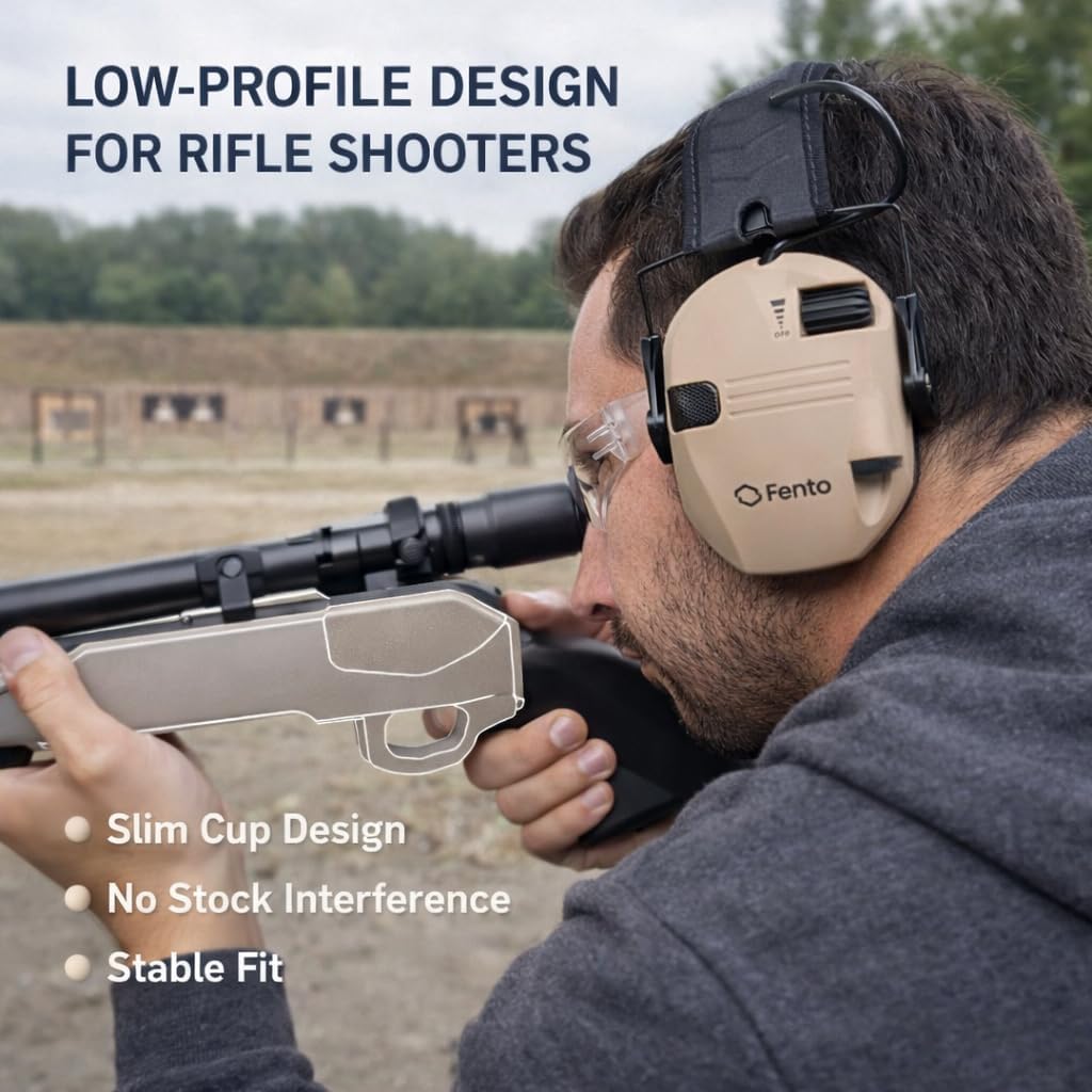 Electronic Shooting Ear Protection - 23dB Noise Reduction Ear Muffs for Gun Range & Safety - Enhanced and Adjustable Hearing Protection for Hunting, Sports, & Indoor/Outdoor Range Use by Fento - Image 4