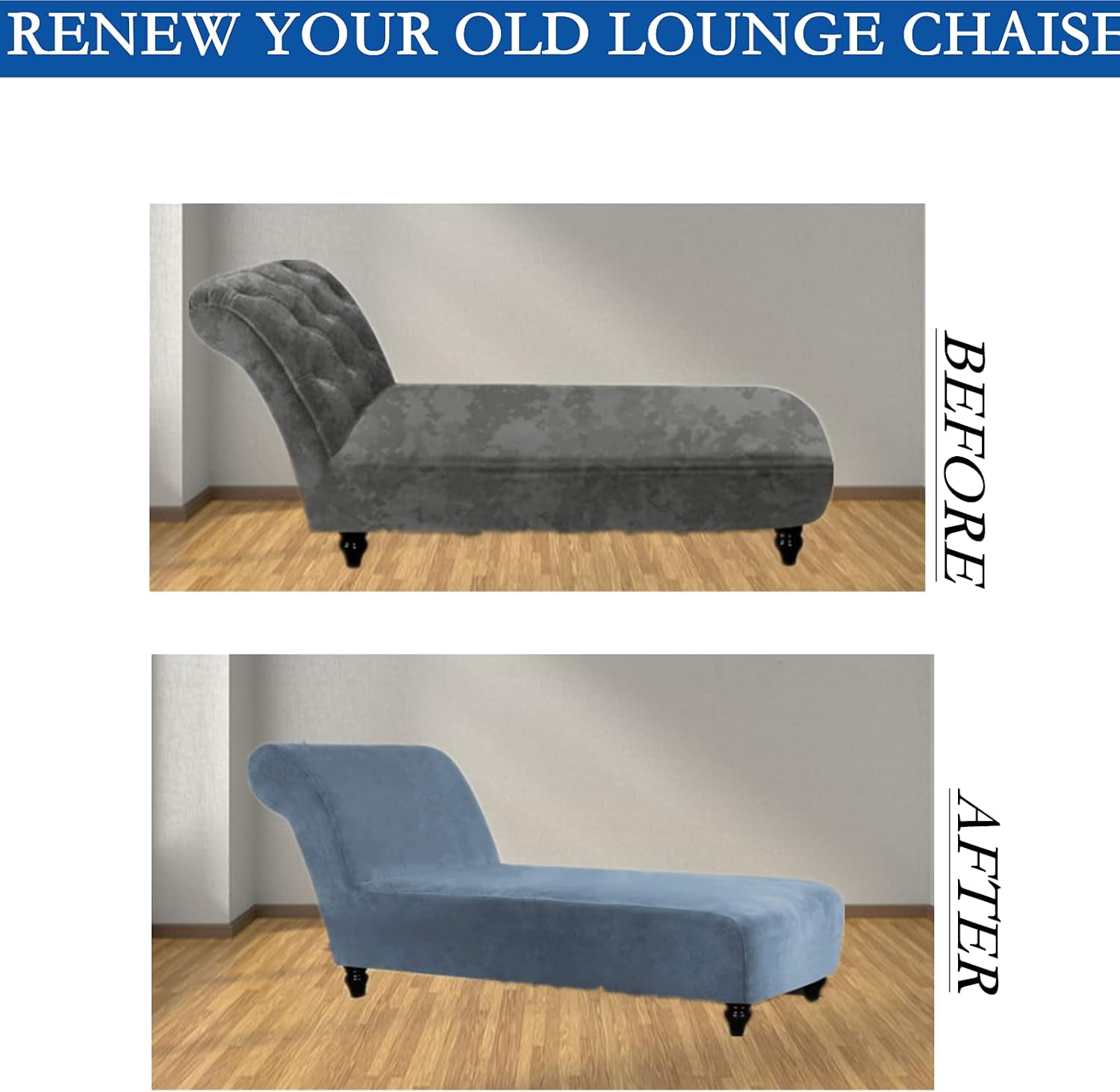Luxury Velvet Chaise Lounge Slipcover – High-Stretch, Machine Washable Cover for Armless Chaises – Indoor Chaise Cover for Living Room, Sofa, Bedroom (Dusty Blue)