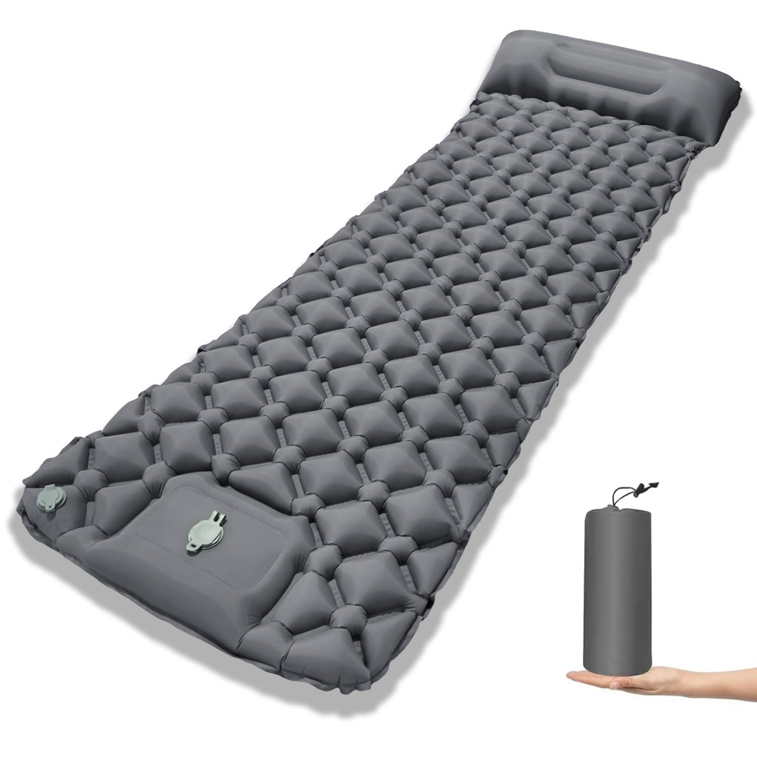 Sleeping Pad for Camping, Inflatable Camping Mat with Pillow for Adults Kids Ultralight Sleeping Mat with Built-in Foot Pump, Sleeping Pads Compact for Backpacking Hiking Traveling Tent (Grey)