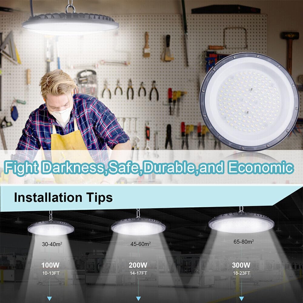 Campana LED Industrial UFO 100W, 6000K-6500K Blanco Frío, IP65 Impermeable, Foco LED de Alta Bahía para Nave Industrial, Taller, Almacén, Garaje, Fábrica y Área Comercial