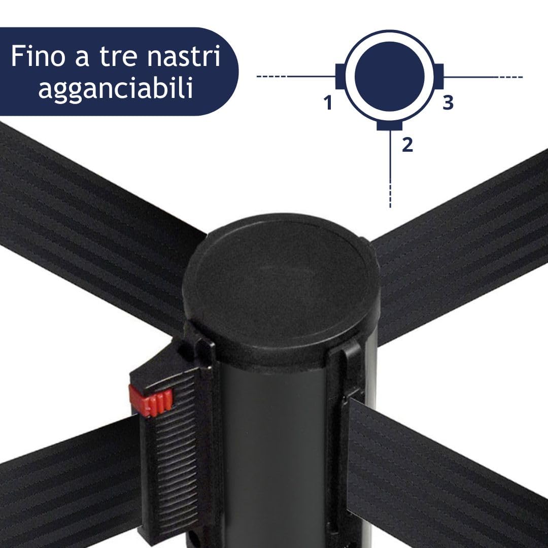 Danieli - Colonnina Segnapercorso con Nastro Estensibile Fino a 5 metri. Nero Opaco, Base Conica (Nero)